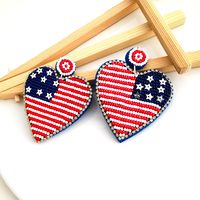 Exaggerated Heart Shape American Flag Synthetic Fibre Inlay Beads Independence Day American National Day Women's Drop Earrings main image 3