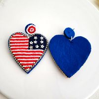 Exaggerated Heart Shape American Flag Synthetic Fibre Inlay Beads Independence Day American National Day Women's Drop Earrings main image 2