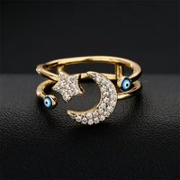 Retro Cool Style Devil's Eye Star Moon Copper Plating Inlay Zircon Open Ring main image 4