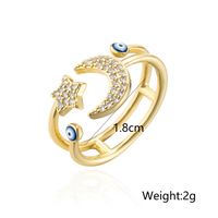 Retro Cool Style Devil's Eye Star Moon Copper Plating Inlay Zircon Open Ring main image 2