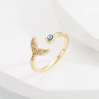 Casual Simple Style Devil's Eye Fish Tail Copper Enamel Plating Inlay Zircon Open Ring sku image 2