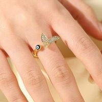 Casual Simple Style Devil's Eye Fish Tail Copper Enamel Plating Inlay Zircon Open Ring main image 5