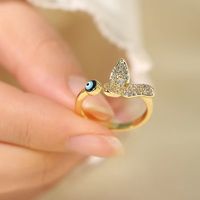Casual Simple Style Devil's Eye Fish Tail Copper Enamel Plating Inlay Zircon Open Ring main image 2
