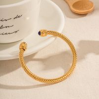 Ig Style Simple Style C Shape Stainless Steel Plating Inlay Lapis Lazuli 18k Gold Plated Bangle main image 3