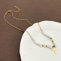 304 Stainless Steel Gravel Gold Plated Commute Plating Cross Natural Stone Pendant Necklace main image 1