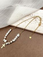 304 Stainless Steel Gravel Gold Plated Commute Plating Cross Natural Stone Pendant Necklace main image 3