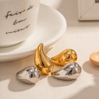 1 Pair Modern Style Water Droplets Solid Color Plating Stainless Steel 18k Gold Plated Ear Studs main image 4