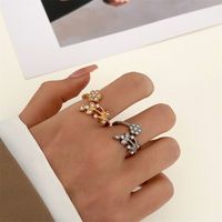 Simple Style Flower Alloy Plating Inlay Artificial Diamond 14k Gold Plated Women's Open Ring main image 1