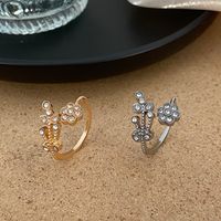 Simple Style Flower Alloy Plating Inlay Artificial Diamond 14k Gold Plated Women's Open Ring main image 5