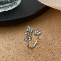 Simple Style Flower Alloy Plating Inlay Artificial Diamond 14k Gold Plated Women's Open Ring main image 2