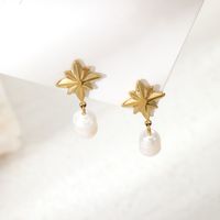 1 Pair Sweet Commute Eight Awn Star Pearl Plating Stainless Steel Drop Earrings main image 3