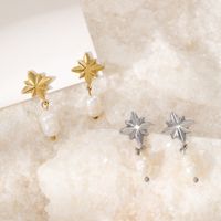 1 Pair Sweet Commute Eight Awn Star Pearl Plating Stainless Steel Drop Earrings main image 1