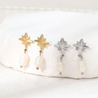 1 Pair Sweet Commute Eight Awn Star Pearl Plating Stainless Steel Drop Earrings main image 4