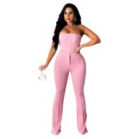 Women's Vacation Solid Color Spandex Polyester Patchwork Pants Sets main image 3