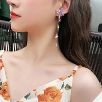 1 Pair Elegant Princess Sweet Butterfly Plating Inlay Alloy Artificial Pearls Rhinestones Drop Earrings main image 3