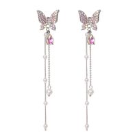 1 Paar Elegant Prinzessin Süss Schmetterling Überzug Inlay Legierung Künstliche Perlen Strasssteine Tropfenohrringe main image 5