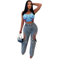Women's Street Streetwear Solid Color Full Length Washed Ripped Jeans sku image 10