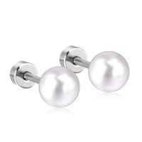 1 Pair Simple Style Geometric Inlay Stainless Steel Artificial Pearls Ear Studs sku image 4