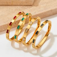 Classic Style Rectangle 304 Stainless Steel 16K Gold Plated White Gold Plated Gold Plated Zircon Bangle In Bulk main image 1