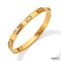 Classic Style Rectangle 304 Stainless Steel 16K Gold Plated White Gold Plated Gold Plated Zircon Bangle In Bulk sku image 2