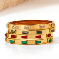Classic Style Rectangle 304 Stainless Steel 16K Gold Plated White Gold Plated Gold Plated Zircon Bangle In Bulk main image 2