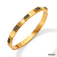 Classic Style Rectangle 304 Stainless Steel 16K Gold Plated White Gold Plated Gold Plated Zircon Bangle In Bulk sku image 7
