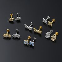 Simple Style Solid Color Copper 18k Gold Plated White Gold Plated Zircon Ear Studs In Bulk main image 4