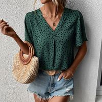 Women's Blouse Short Sleeve Blouses Printing Pleated Elegant Leopard sku image 2