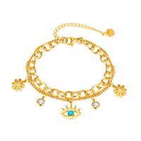 Simple Style Classic Style Eye Daisy Stainless Steel Titanium Steel Plating Hollow Out Inlay Turquoise Zircon Bracelets sku image 1