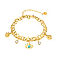 Estilo Simple Estilo Clásico Ojo Margarita Acero Inoxidable Acero Titanio Enchapado Ahuecar Embutido Turquesa Circón Pulsera sku image 1