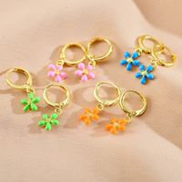1 Pair Cute Vacation Flower Enamel Plating Copper Gold Plated Drop Earrings main image 1
