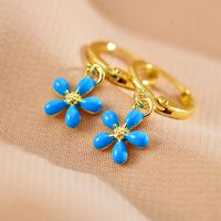1 Pair Cute Vacation Flower Enamel Plating Copper Gold Plated Drop Earrings sku image 1