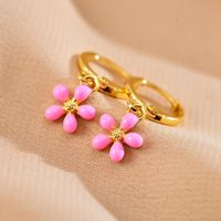 1 Pair Cute Vacation Flower Enamel Plating Copper Gold Plated Drop Earrings main image 4