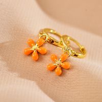 1 Pair Cute Vacation Flower Enamel Plating Copper Gold Plated Drop Earrings sku image 3