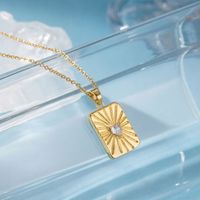 Casual Simple Style Heart Shape Rectangle Stainless Steel Plating Inlay Zircon 18k Gold Plated Pendant Necklace sku image 2