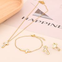 Titanium Steel 18K Gold Plated Vacation Plating Inlay Cross Shell Bracelets Earrings Necklace main image 6