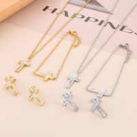 Titanium Steel 18K Gold Plated Vacation Plating Inlay Cross Shell Bracelets Earrings Necklace main image 1