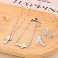 Titanium Steel 18K Gold Plated Vacation Plating Inlay Cross Shell Bracelets Earrings Necklace main image 5