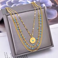 Vintage Style Exaggerated Round Titanium Steel Plating Inlay Turquoise 18k Gold Plated Layered Necklaces sku image 2