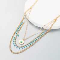 Vintage Style Exaggerated Round Titanium Steel Plating Inlay Turquoise 18k Gold Plated Layered Necklaces main image 4