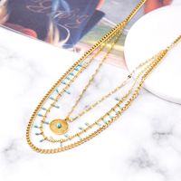 Vintage Style Exaggerated Round Titanium Steel Plating Inlay Turquoise 18k Gold Plated Layered Necklaces main image 3