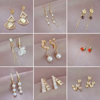 1 Pair Casual Simple Style Heart Shape Flower Butterfly Plating Inlay Copper Pearl Zircon Drop Earrings main image 1