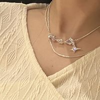 Ig Style Star Titanium Steel Inlay Zircon Layered Necklaces main image 3