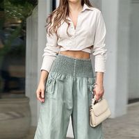 Women's Classic Style Solid Color Polyester Pocket Patchwork Pants Sets main image 4