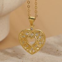 Elegant Luxurious Classic Style Heart Shape Copper Plating Inlay Zircon 14k Gold Plated Pendant Necklace sku image 1