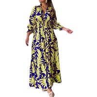 Women's Regular Dress Elegant V Neck Printing Long Sleeve Plant Maxi Long Dress Holiday Daily main image 2