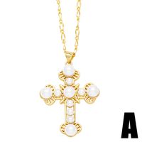 Elegant Cross Stainless Steel Copper Plating Inlay Pearl 18k Gold Plated Pendant Necklace main image 5