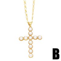 Elegant Cross Stainless Steel Copper Plating Inlay Pearl 18k Gold Plated Pendant Necklace main image 4