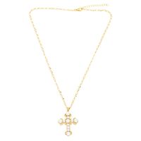 Elegant Cross Stainless Steel Copper Plating Inlay Pearl 18k Gold Plated Pendant Necklace main image 3