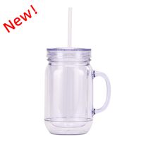 European And American Solid Color Plastic Coctail Glass With Handle Wholesale Double Layer Plastic Mason Bottle Daily Tumbler With Straw sku image 11